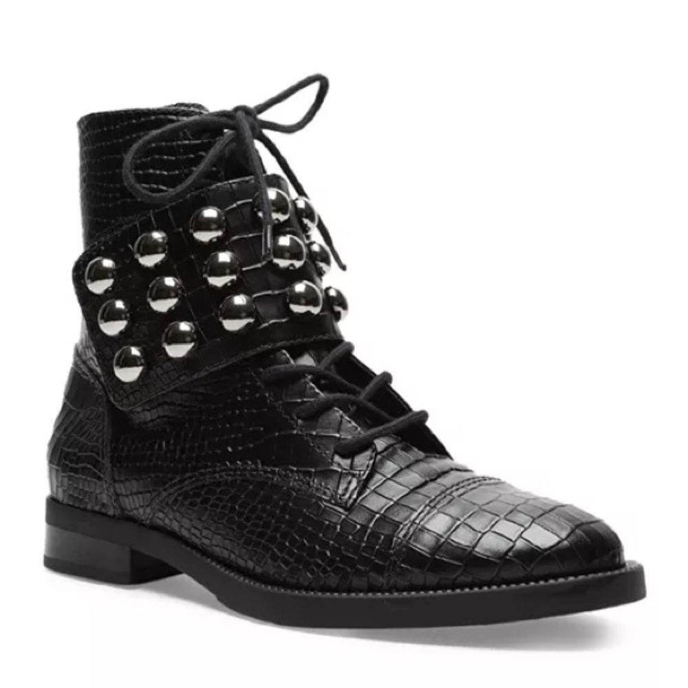 Schutz Marieta Black Faux Croc Studded Boots Sz 6.5